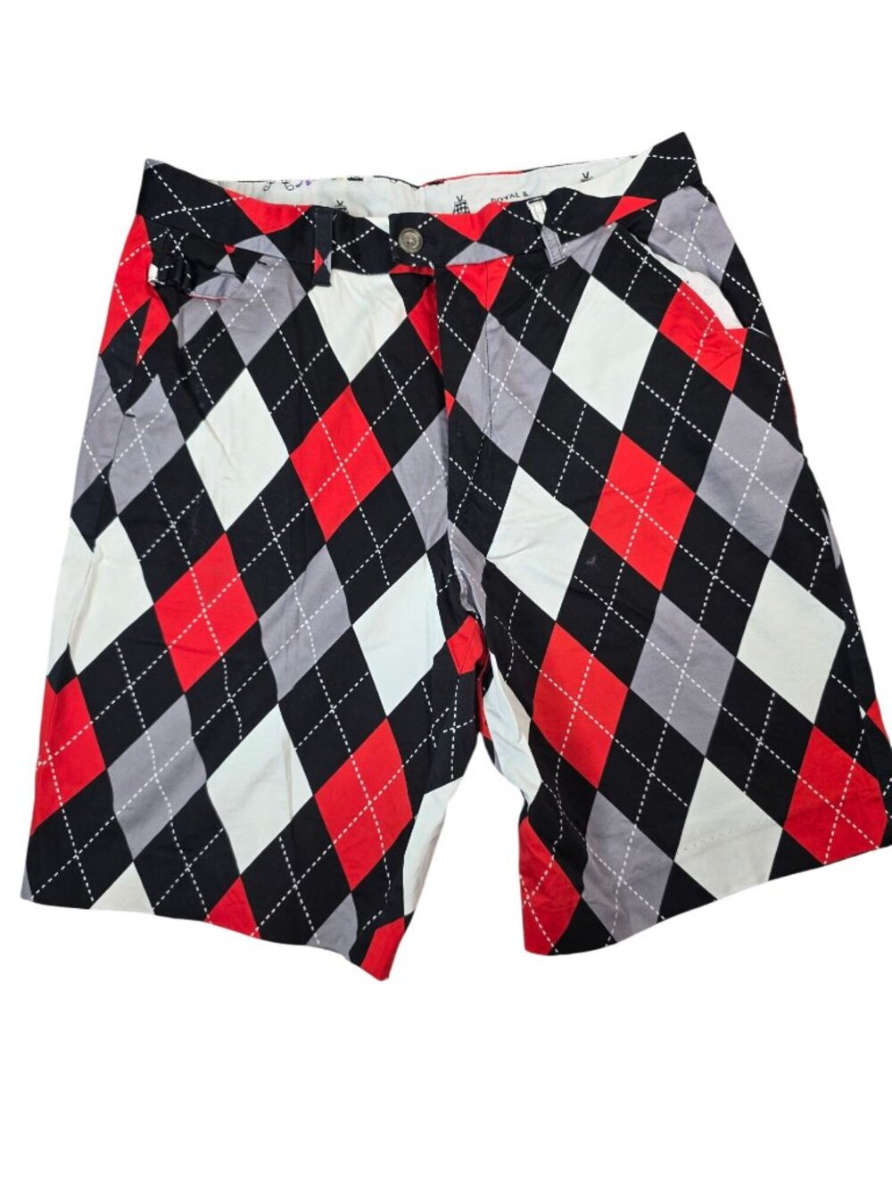 Royal & Awesome Argyle Golf Shorts Mens Size 34